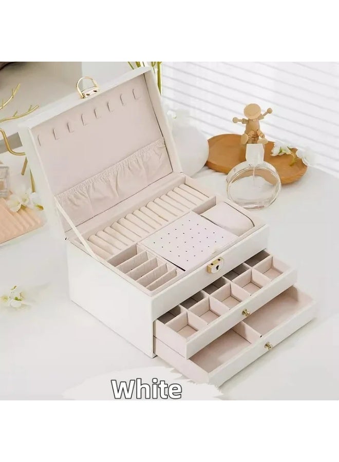 Jewelry organizer for women and girls, large three-tier jewelry storage box, faux leather jewelry display stand with removable tray for necklaces, earrings, rings and bracelets - Image 3